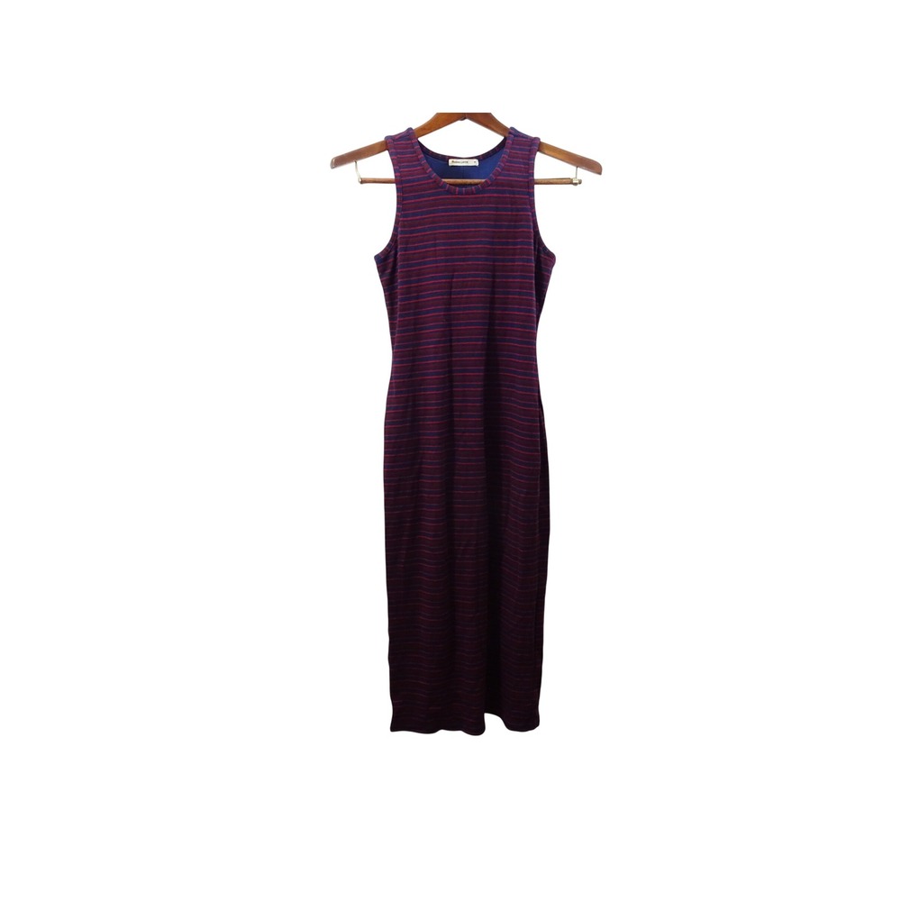 Marine Layer Womens Striped Ribbed Knit Midi Tank Dress Navy Red Size M